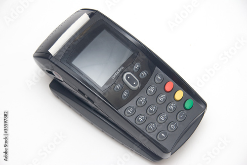 Portable Contactless Credit Card Terminal on Base