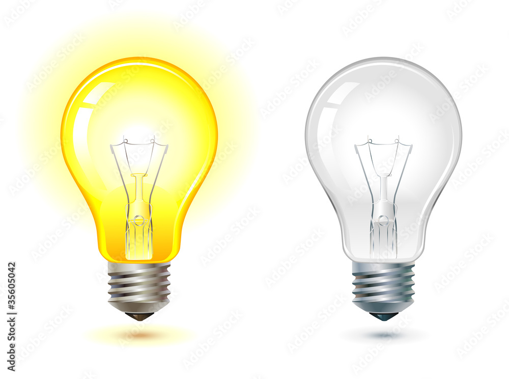 glowing and turned off light bulb Stock Vector | Adobe Stock