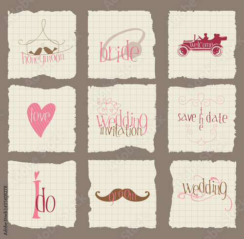 Paper Love and Wedding Design Elements -for invitation, scrapboo