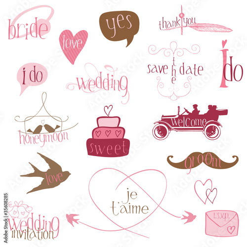 Romantic Wedding Design Elements -for invitation, scrapbook