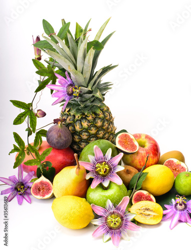 Colorful mixture of many different varieties of fruit