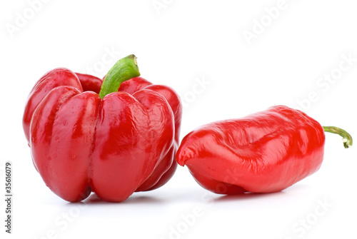 Two sweet red bel peppers photo