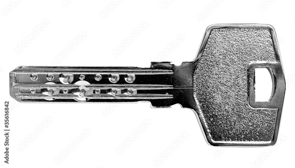 Silver metal key isolated on white background Silver metal key isolated on white background