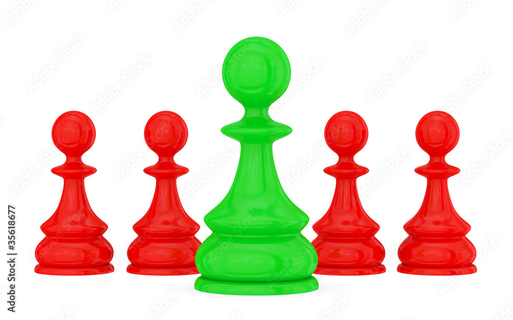 Four red pawns and a green one. Four red pawns and a green one.