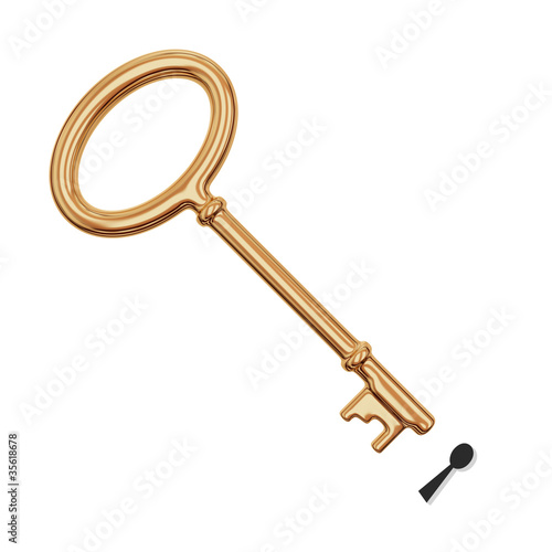 Vintage golden key and keyhole.