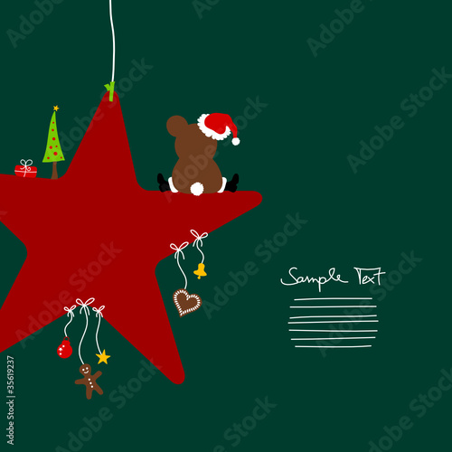 Teddy Sitting On Red Star & Symbols