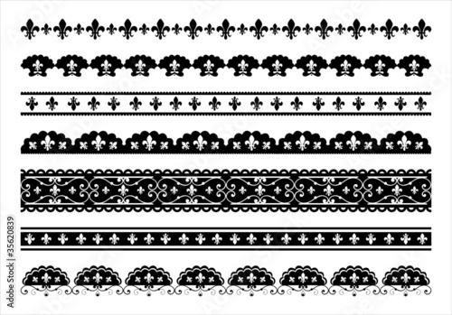 Set of black fleur de lis vector borders