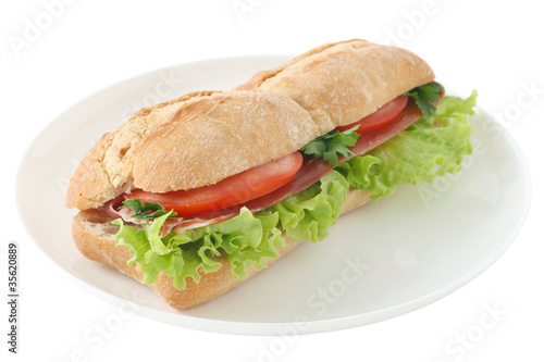 sandwich with ham and lettuce