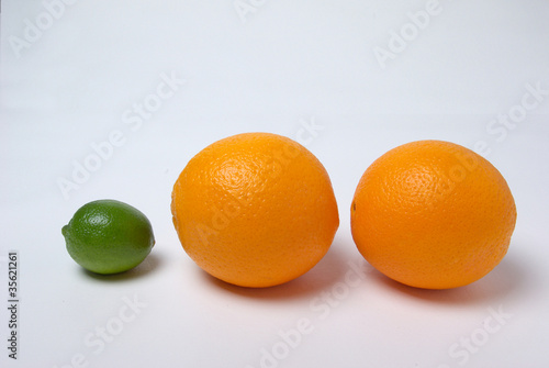 Two oranges and a lime