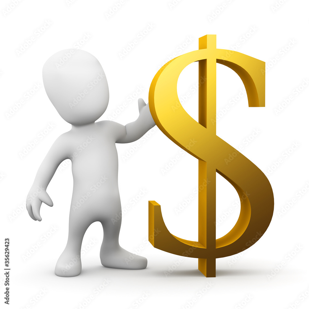 3d Little man with gold dollar symbol 3d Little man with gold dollar symbol