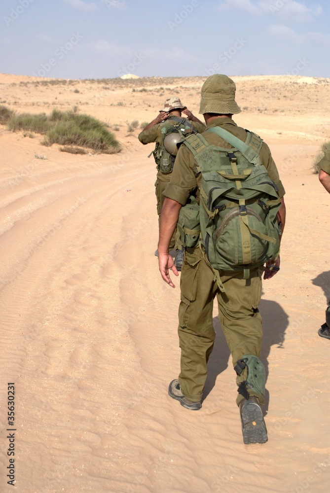 Rear view of men walking in Negev desert Rear view of men walking in Negev desert