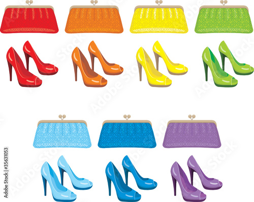 Female bag and shoes. Colors of a rainbow