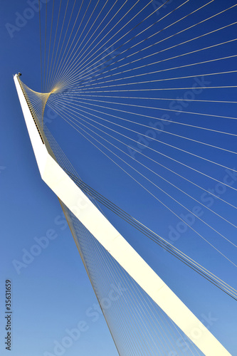 Futuristic tower of new string bridge in Jerusalem.