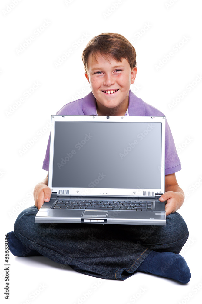 Boy with laptop blank screen Boy with laptop blank screen
