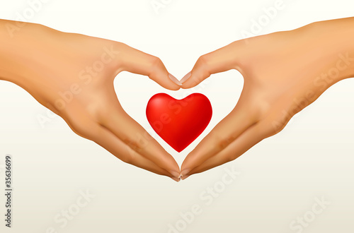 Love concept. Two hands made in the form of heart. Vector