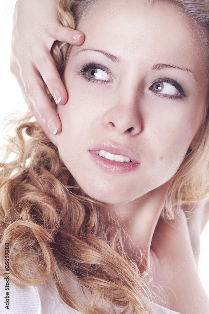 Fototapeta premium Portrait of beautiful young woman in studio