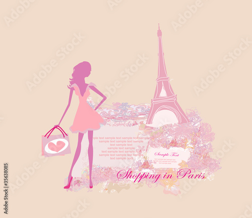 beautiful women Shopping in Paris - vector card #35638085