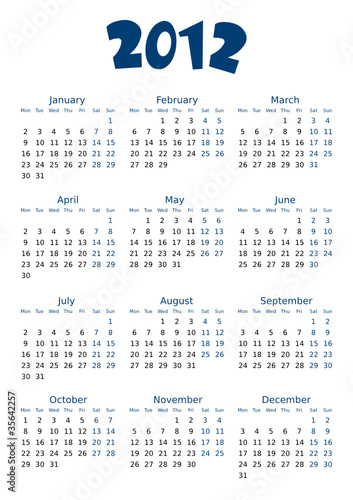 simple editable vector calendar 2012