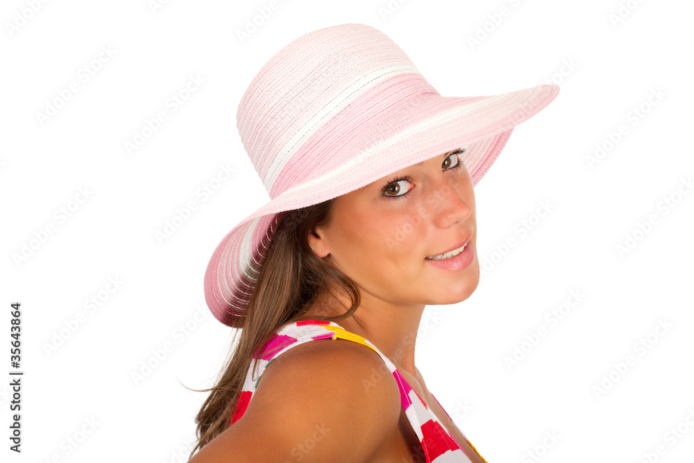Jeune fille de profil porte un chapeau Jeune fille de profil porte un chapeau