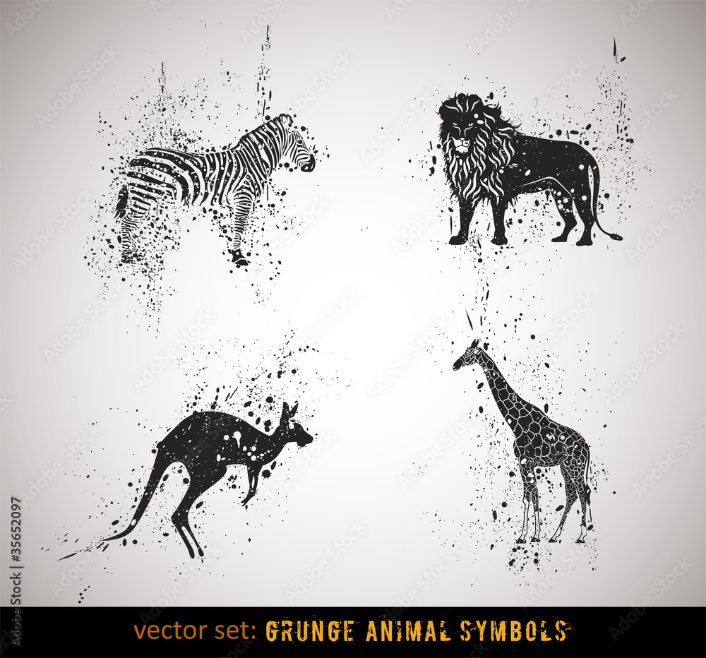 Fototapeta premium Selected grungy animals symbols/icons. Vector Illustration.
