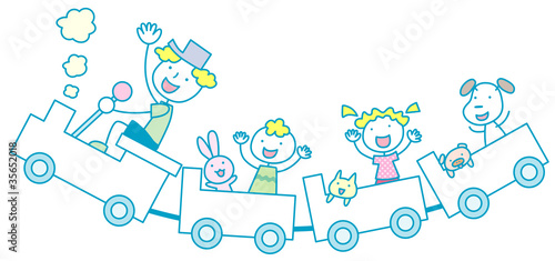 汽車ぽっぽにのる子供たち