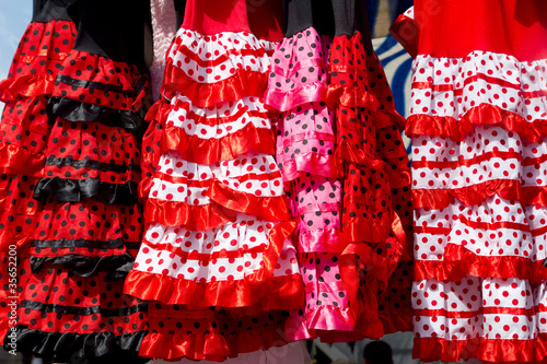 red pink gipsy costumes of flamenco dancer photo