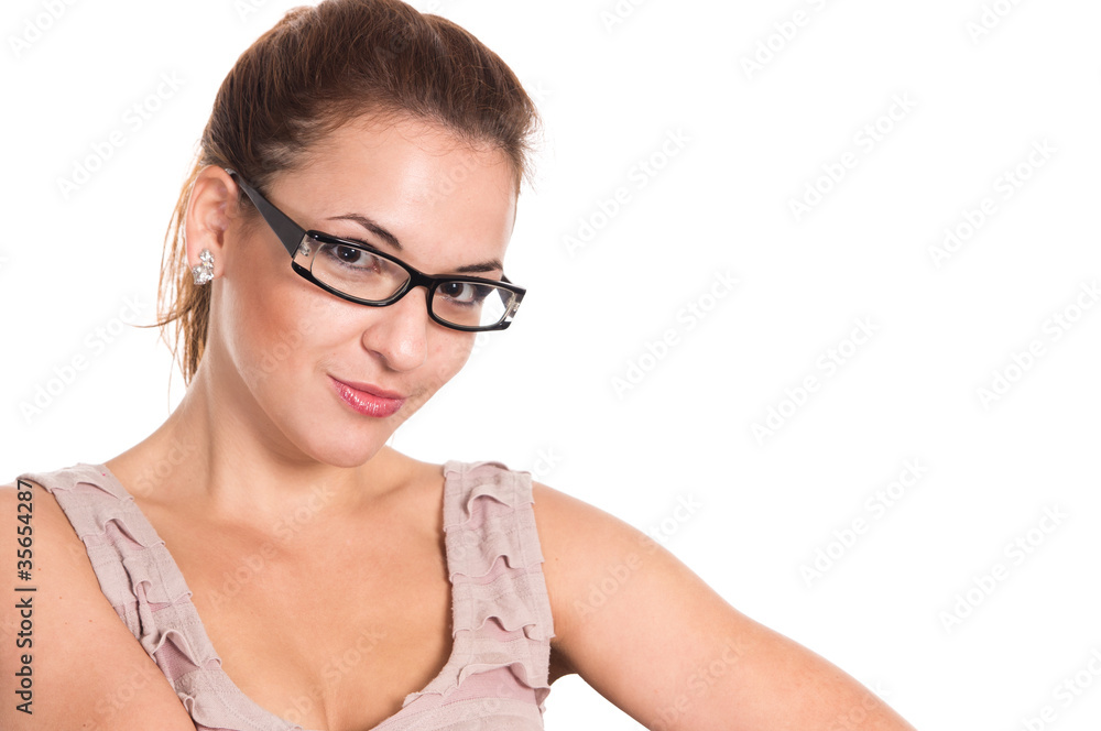 young woman posing on white