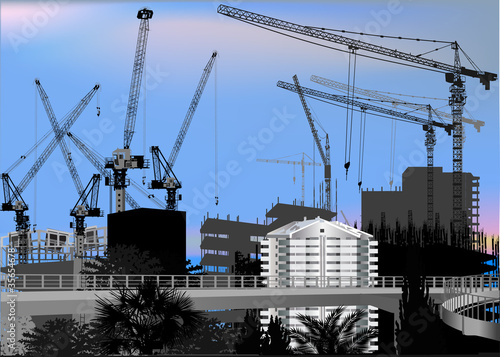 many cranes at house building