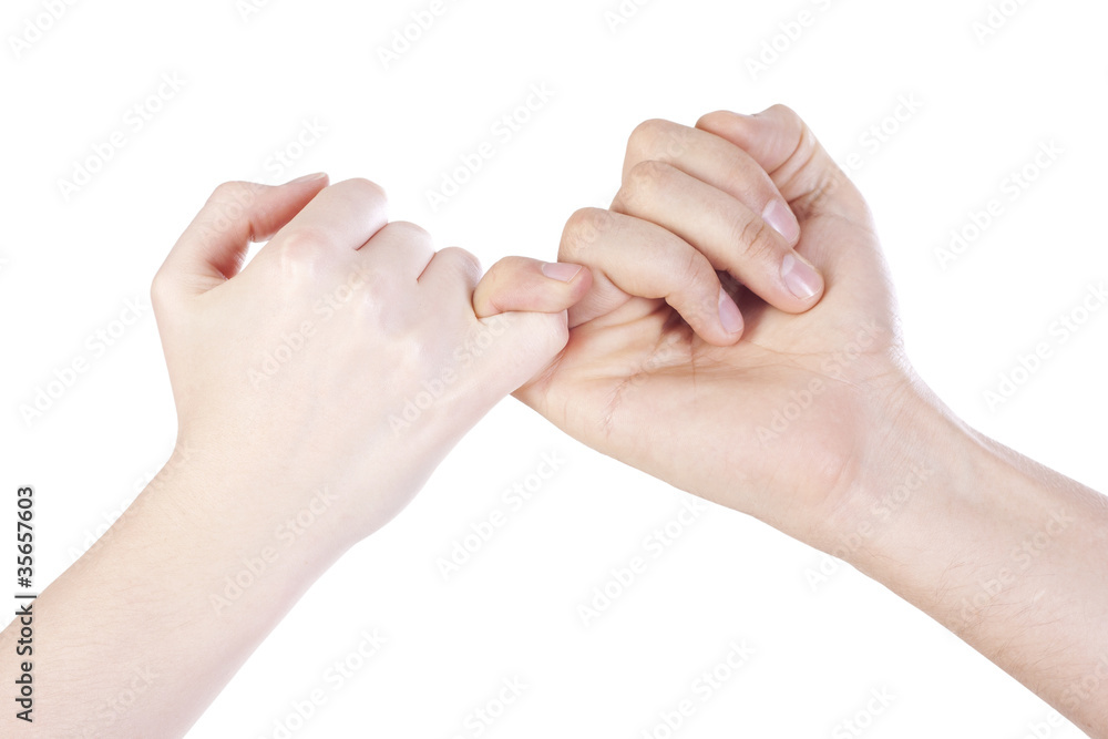 Friends handshake over isolated background Friends handshake over isolated background