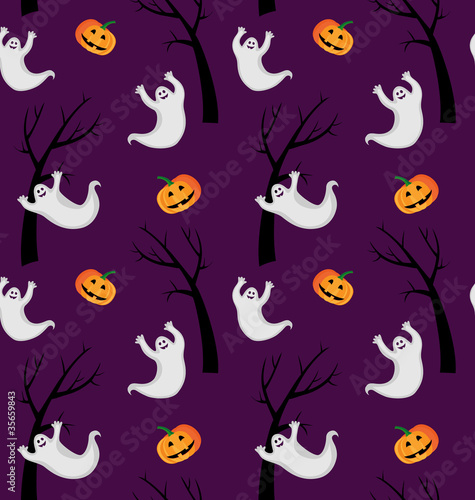 Halloween pattern with ghosts and pumpkins