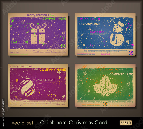 Collection of colorful chipboard Christmas cards.