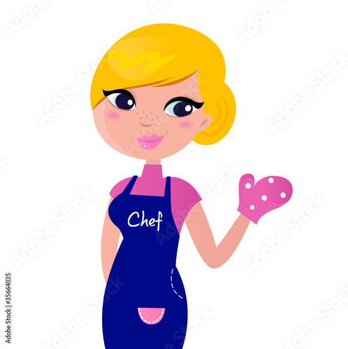 Chef Woman prepared for Cooking isolated on white .