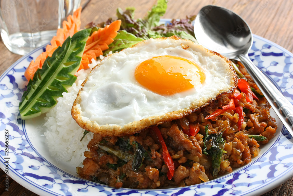 stir fried chicken with holy basil, thai cuisine stir fried chicken with holy basil, thai cuisine