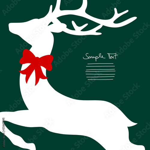 Xmas Card Flying Reindeer Cropped With Red Bow