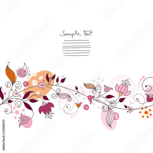 Floral Card Coloured Pink/Orange