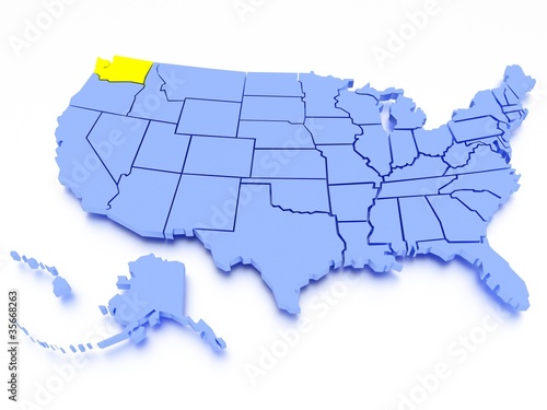 3D map of United States - State Washington