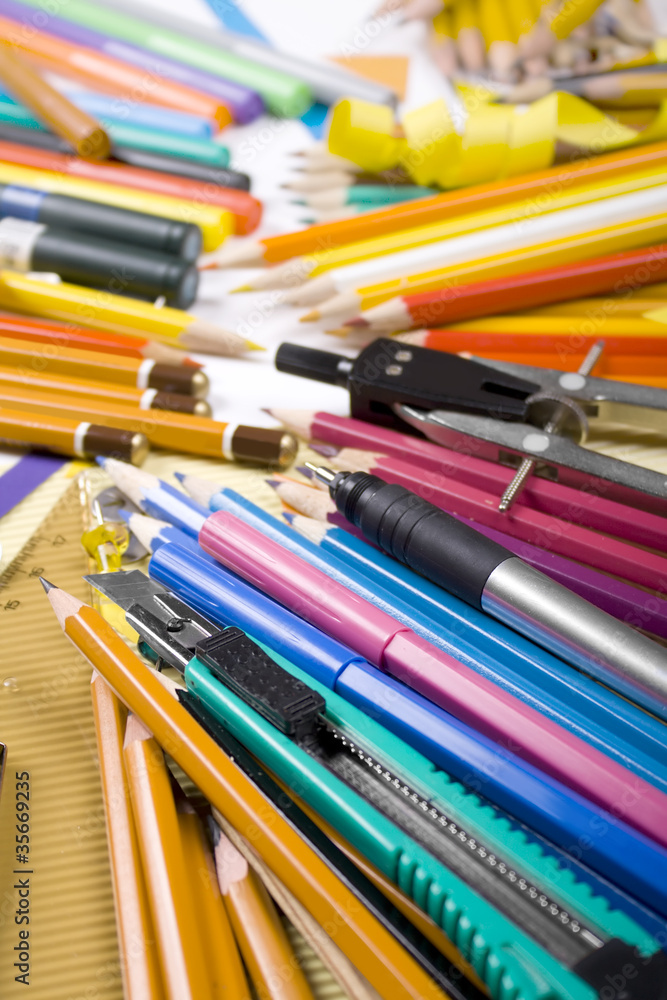 set of colored pencils on a white background set of colored pencils on a white background