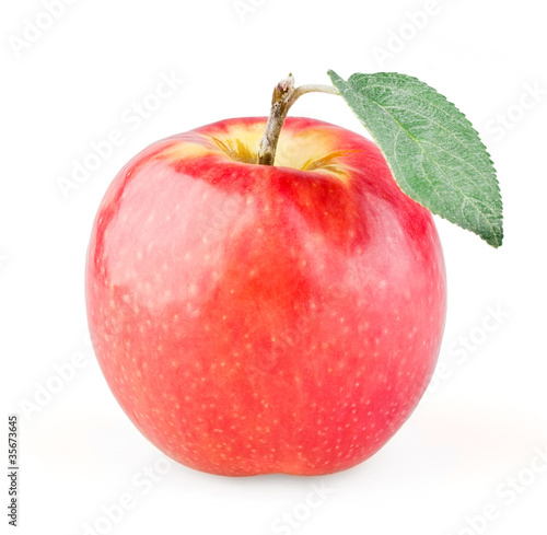Ripe red apple with leaf