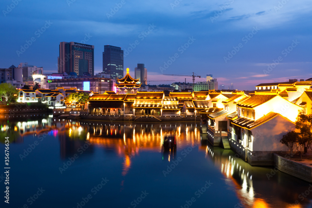 Beautiful night scene of the city Suzhou, China