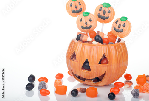 Halloween candy in pumpkin bowl