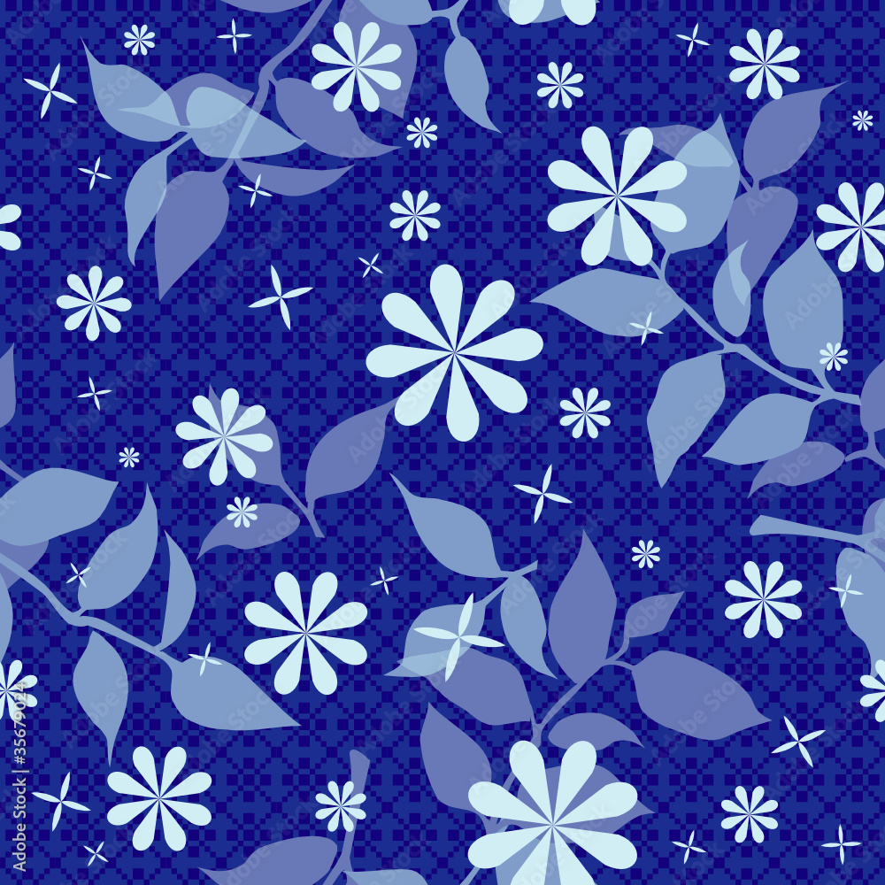 Floral seamless pattern in blue