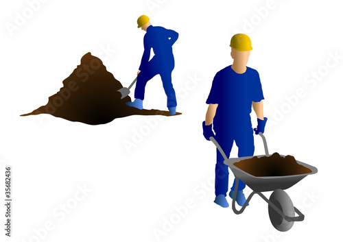 Bauarbeiter mir Schubkarre