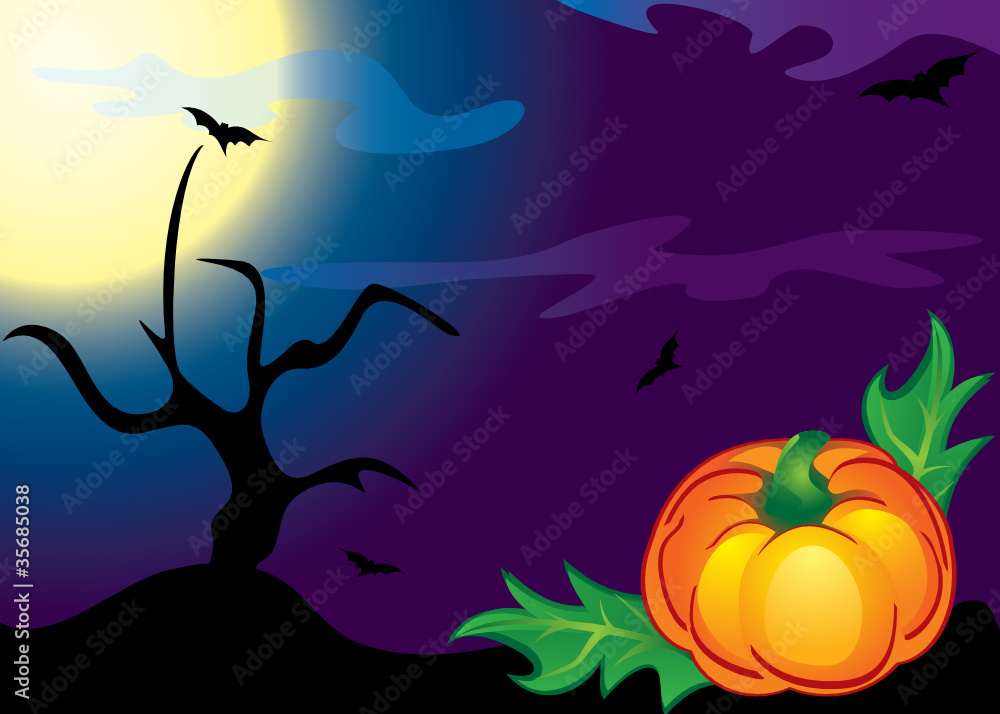 Halloween pumpkin, trees and bats. Halloween pumpkin, trees and bats.