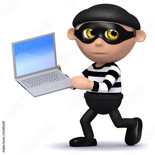 Bild auf Leinwand 3d Burglar runs off with your laptop!