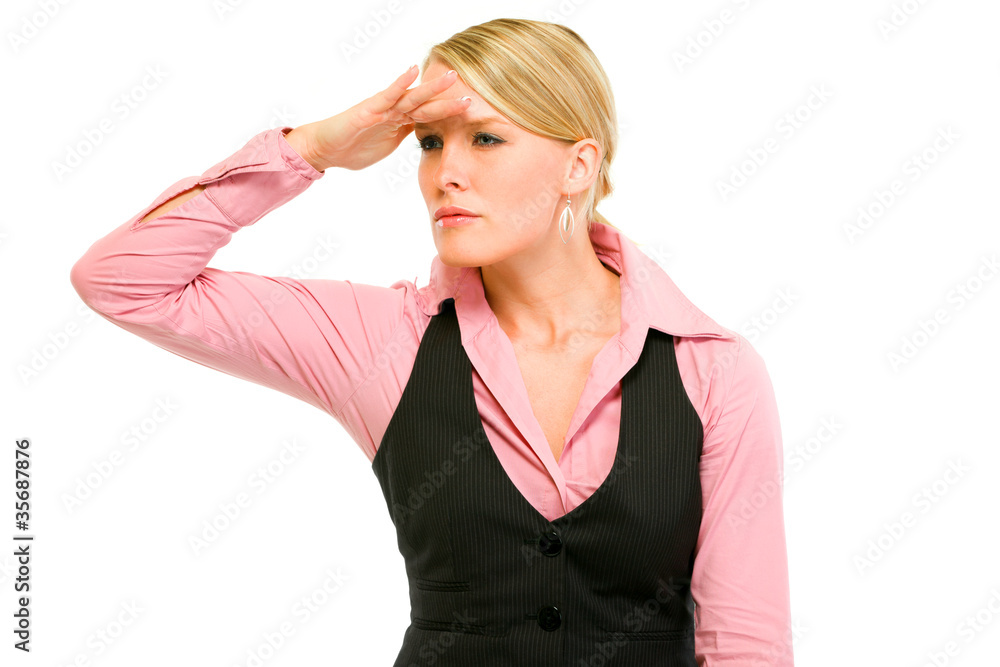 Modern business woman looking into the distance Modern business woman looking into the distance