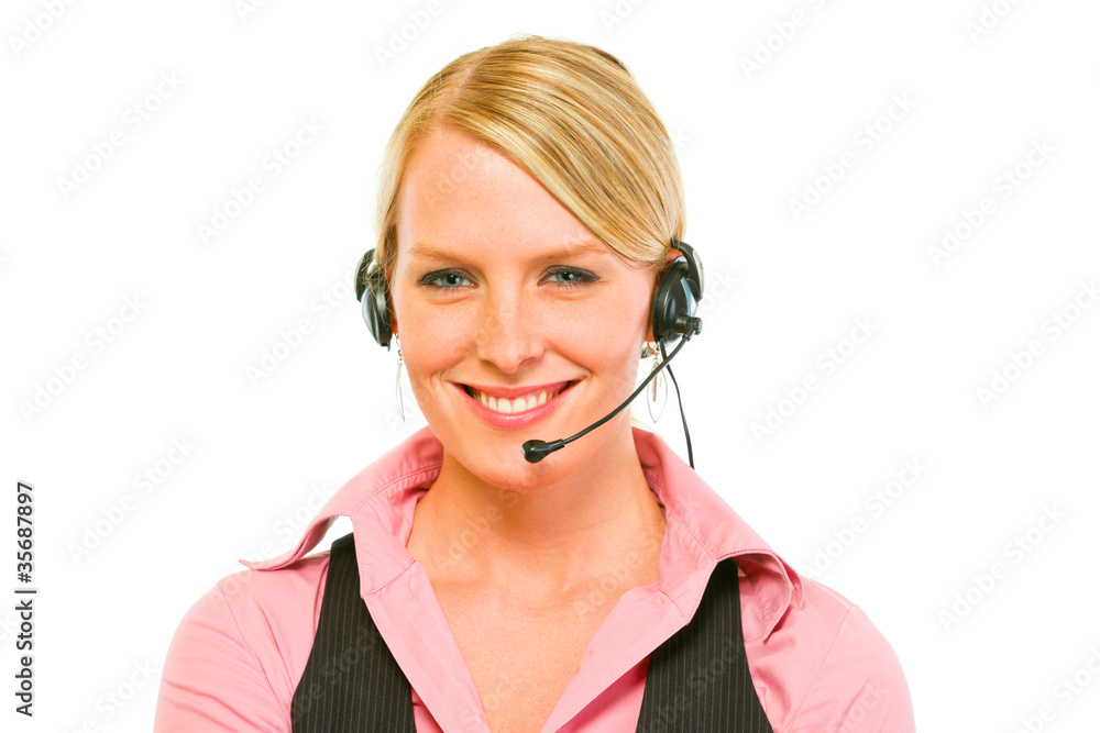 Portrait of smiling business woman with headset Portrait of smiling business woman with headset