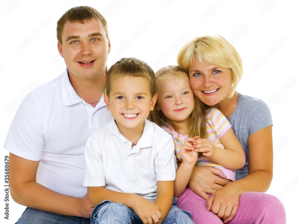 Happy Big Family Parents with kids over white Happy Big Family Parents with kids over white