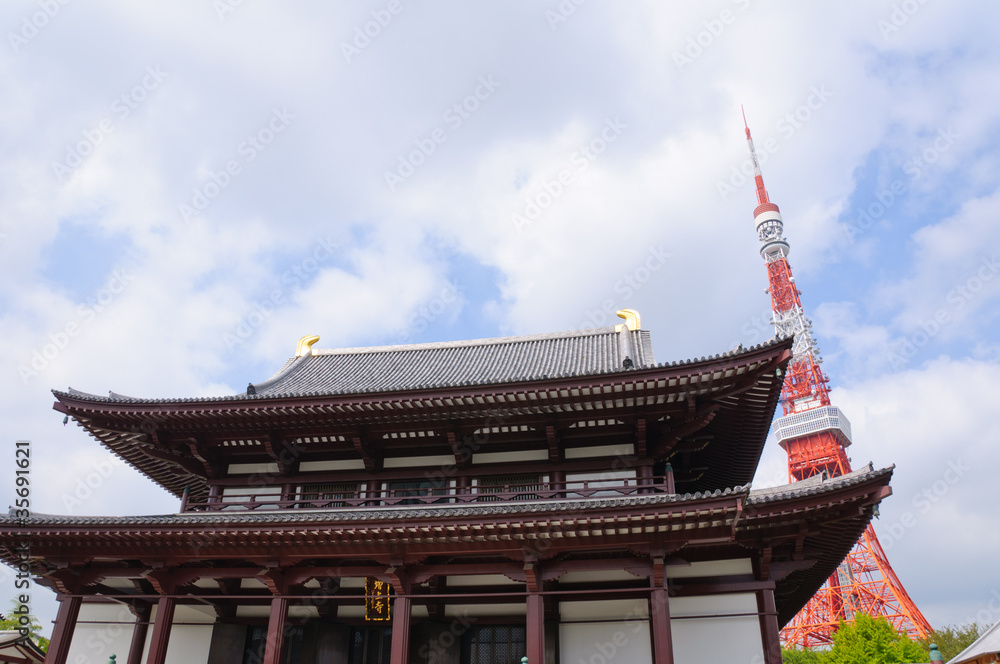 Tokyo Tower and Zojo-ji Temple in Tokyo, Japan Tokyo Tower and Zojo-ji Temple in Tokyo, Japan