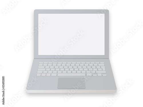 Laptop computer with blank screen and white background