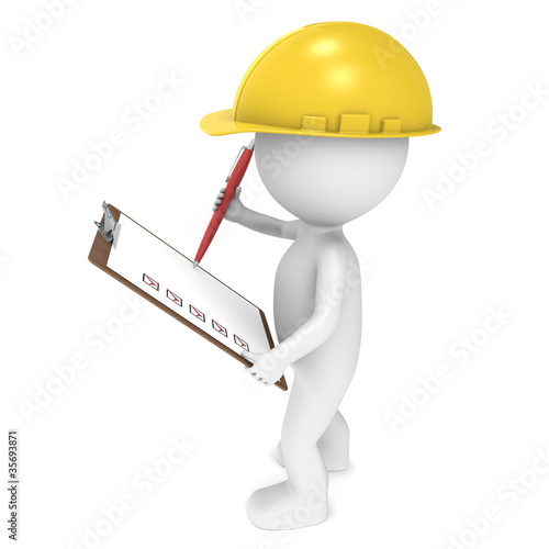 3D little human character holding a Clip Board. People series.